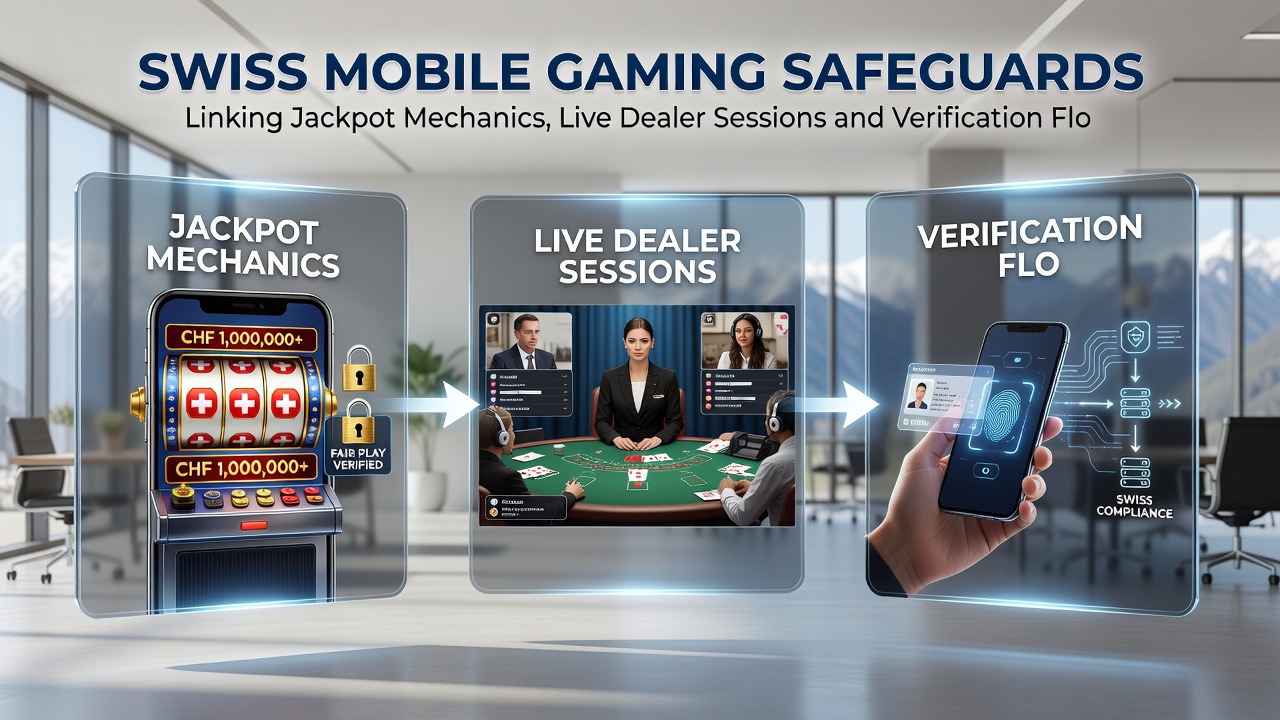 Live dealer table on a Swiss mobile platform with jackpot indicators and verification status overlay